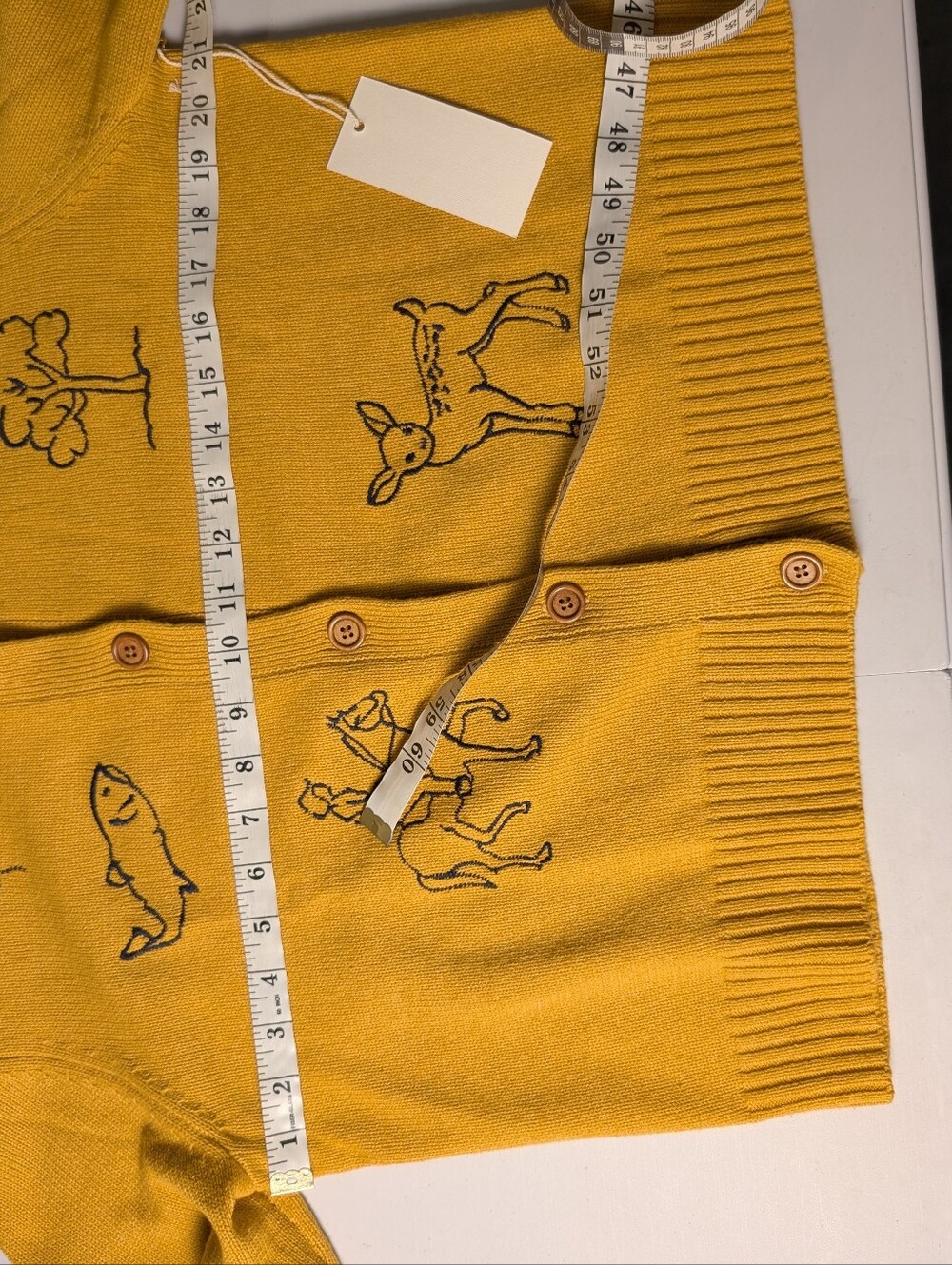 Camellia Mustard Yellow Embroidered Nature Button Front Cardigan L A-322 - Picture 9 of 12
